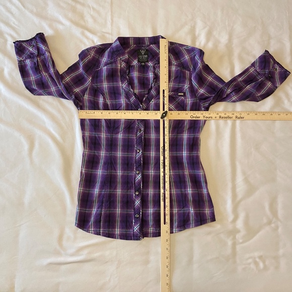 Guess Purple‎ Plaid Button Down Shirt 3/4 Sleeve  M - Picture 3 of 11